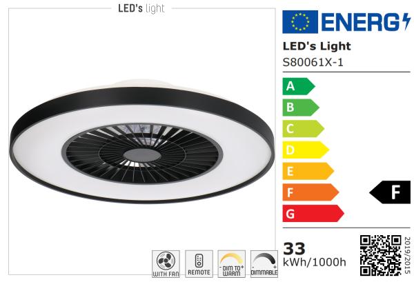 SHADA LED-Deckenleuchte dimmbar mit Ventilator Lüfter Deckenventilator 60W 3800lm, 2000-4000K Ø600mm, EEC: F (0800611)